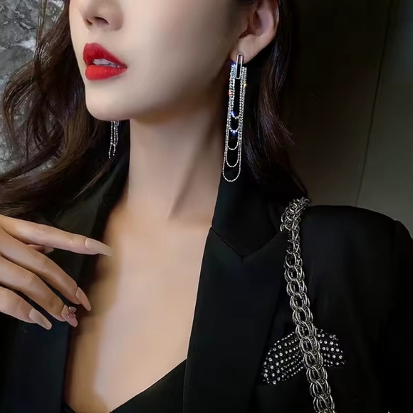 Elegant Silver Chain Dangle Earrings - Picture 3 of 3